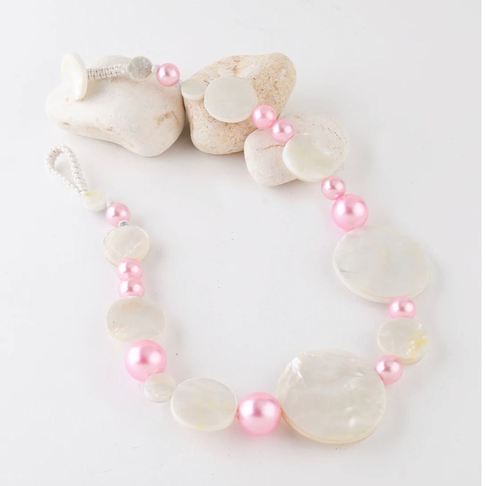 Viktoria Hayman White Mother of Pearl and Faux Pearl Station Necklace